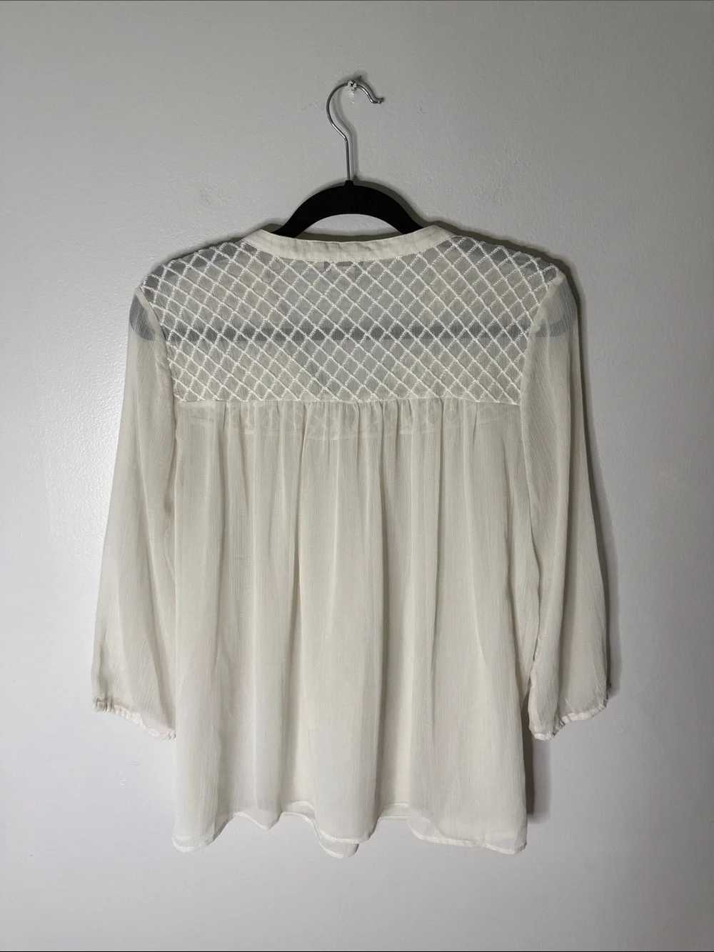 Lucky Brand Cream Embroidered Tie-Front Blouse Size Large
